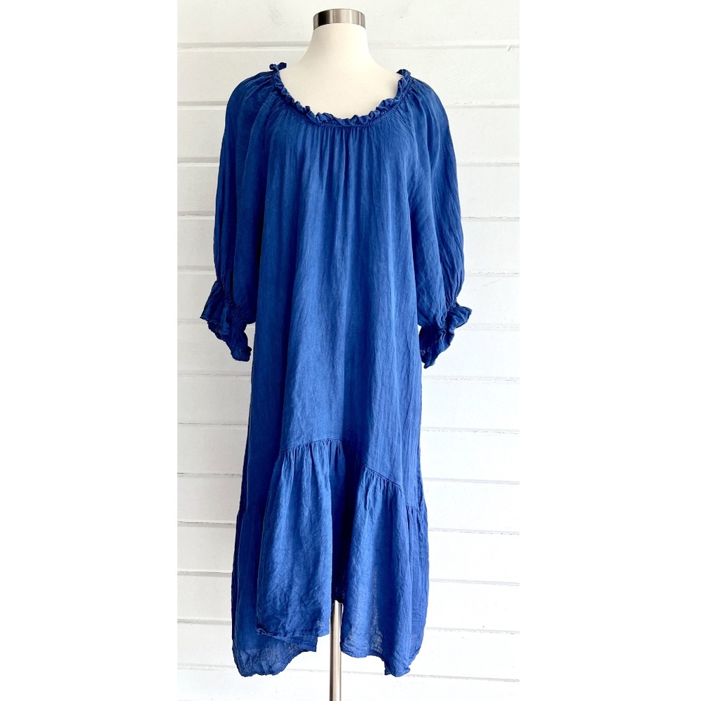 ANTONELLO SERIO Linen Midi Dress in Dark Blue - M